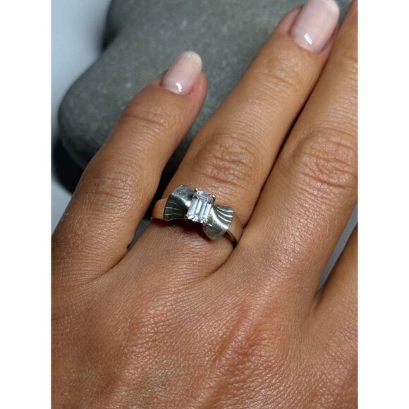 925 STERLING SILVER BERYL BOW RING SIZE 6 - Picture 3 of 8